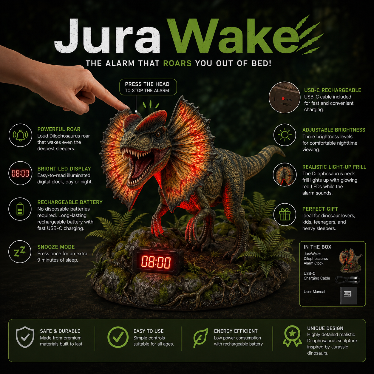 Dilophosaurus Alarm Clock