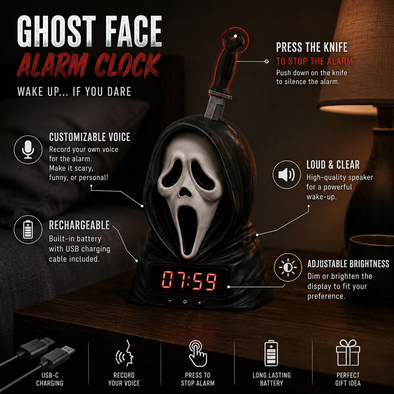 Ghost Face Alarm Clock